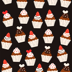 Seamless pattern with different cupcakes.