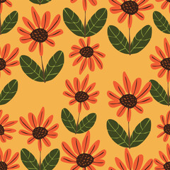 seamless hand drawn sunflowers pattern background