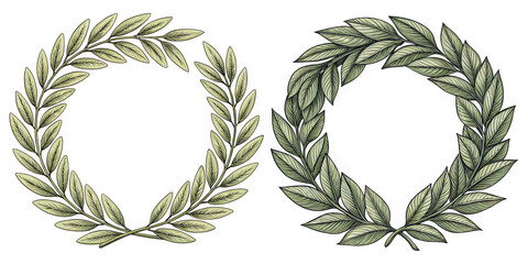Hand-Drawn Laurel Wreaths Symbolizing Victory and Achievement
