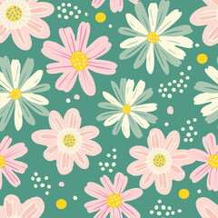 seamless mixed hand drawn flowers pattern background