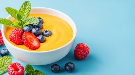 Fresh Fruit Smoothie Bowl with Raspberries and Blueberries