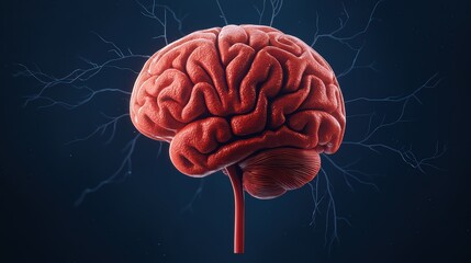 Human Brain with Neurons and Electric Signals in Dark Background
