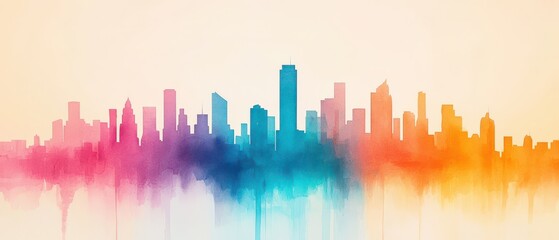 Fototapeta premium Colorful skyline silhouette with vibrant hues and soft gradients.