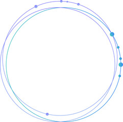 Blue and purple circular orbits with glowing nodes, emphasizing movement and energy for science, education, or futuristic themes. Circular lines with dots. Copy space
