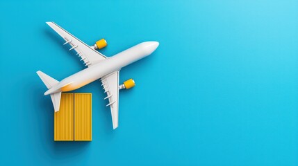 Airplane Model with Shipping Container on Blue Background
