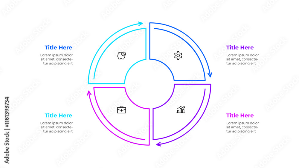 Poster outline cycle diagram divided into 4 sectors. design concept of three steps or parts of business cyc