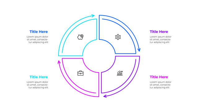 Outline cycle diagram divided into 4 sectors. Design concept of three steps or parts of business cycle. Infographic design template