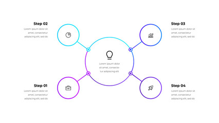 Outline organizational chart for explaining concepts, ideas, projects, or hierarchical structures. Infographic Diagram with 4 steps, options or processes