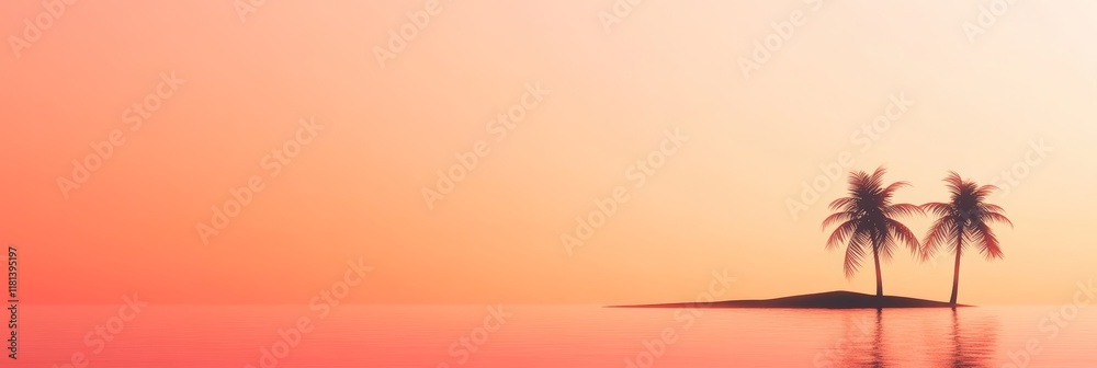 Aufkleber two palm trees are growing on a small tropical island in the middle of a calm ocean during a beautif