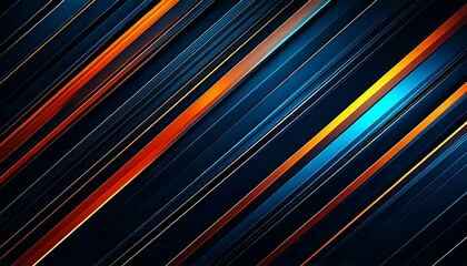 Abstract digital background with diagonal lines in shades of blue, orange, and black