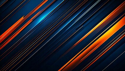 Abstract digital background with diagonal lines in shades of blue, orange, and black