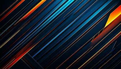 Abstract digital background with diagonal lines in shades of blue, orange, and black