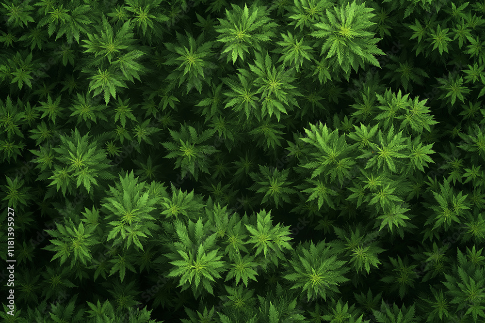 Poster a fractal forest canopy viewed from above, with infinite layers of leaves