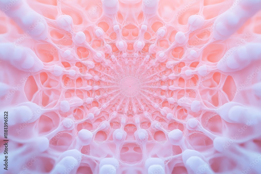 Poster a fractal kaleidoscope with symmetrical geometric patterns in pastel hues.