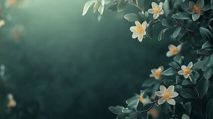Delicate White Blossoms Frame Dark Green Foliage