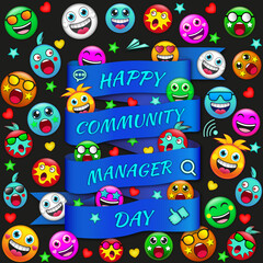 Festive Illustration for Community Manager Day with Smiling Emojis