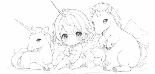 Obraz premium A delicate, whimsical baby unicorn sits in a playful pose, its ethereal form standing out against a crisp, transparent background, with no distracting elements to obscure its gentle features.