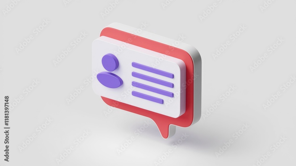 Poster 3D icon of a message with a person profile picture.