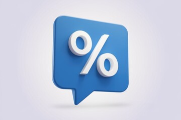 Obraz premium A blue speech bubble with a white percentage symbol.