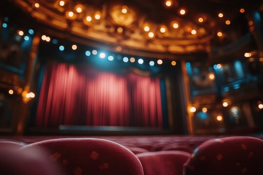 Elegant Theater Curtain with Warm Ambient Light