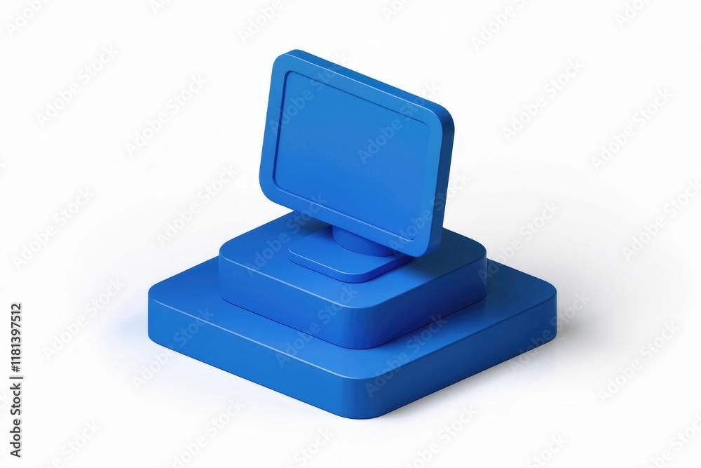 Poster Blue 3D rendering of a computer monitor and base.