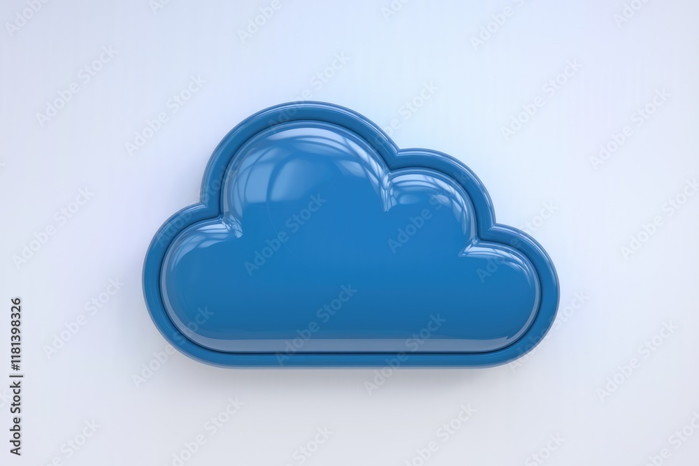 Poster a 3d rendering of a blue cloud icon on a white background.