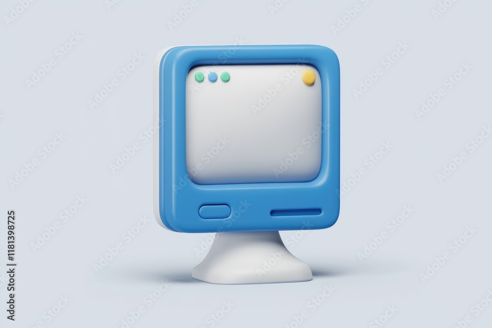 Aufkleber A 3D rendering of a vintage style computer monitor with a blue frame and white screen.