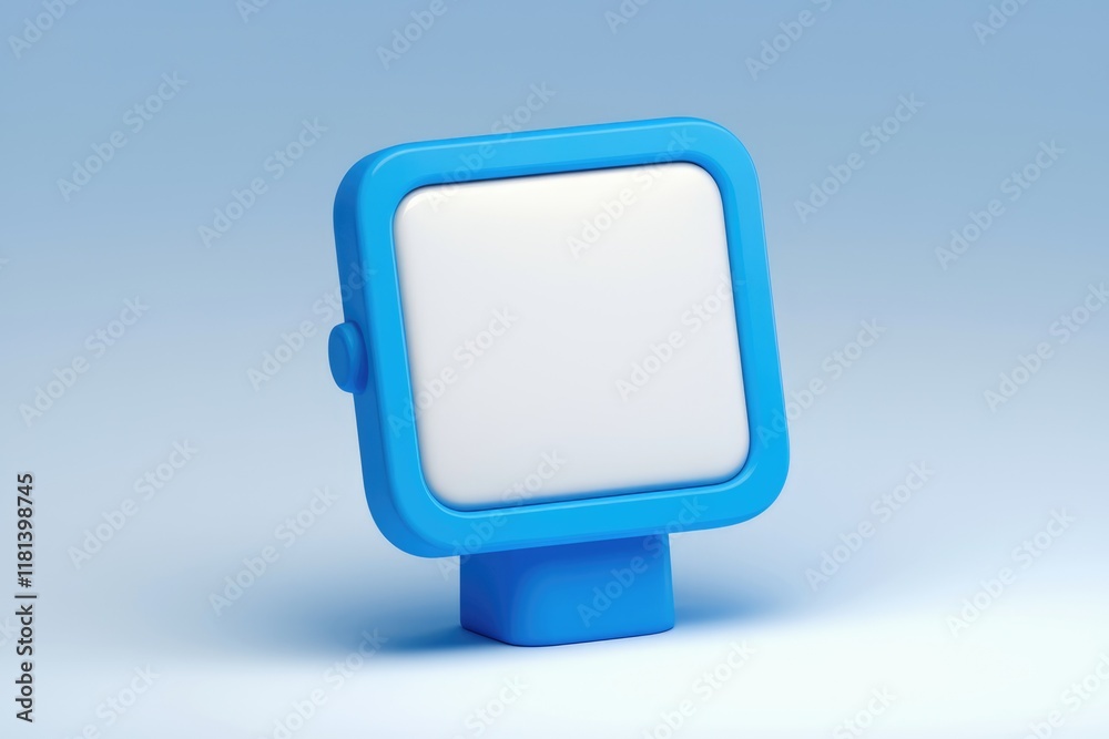 Poster a blue 3d model of a blank screen with a stand.