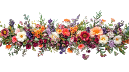 Colorful floral arrangement or bouquet transparent background
