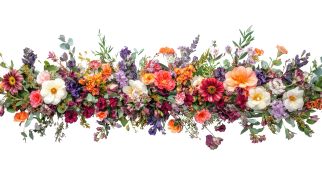 Colorful floral arrangement or bouquet transparent background
