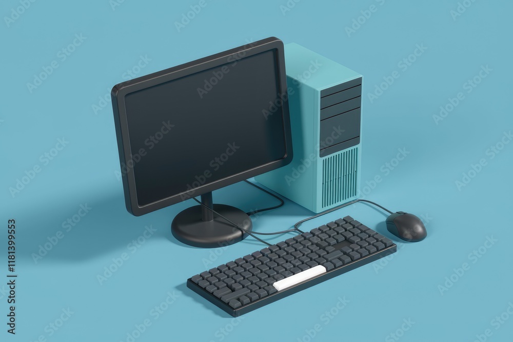 Poster A simple computer setup with a monitor  keyboard  and mouse.