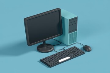 Fototapeta premium A simple computer setup with a monitor keyboard and mouse.