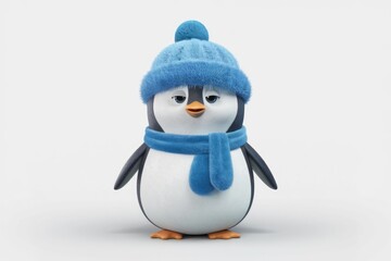 Obraz premium A cute penguin wearing a blue hat and scarf