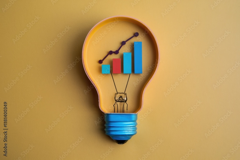 Poster idea for growth and progress illustrated with lightbulb bar graph.