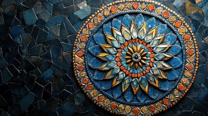 Fototapeta premium Stunning Blue and Gold Mosaic Mandala Artwork