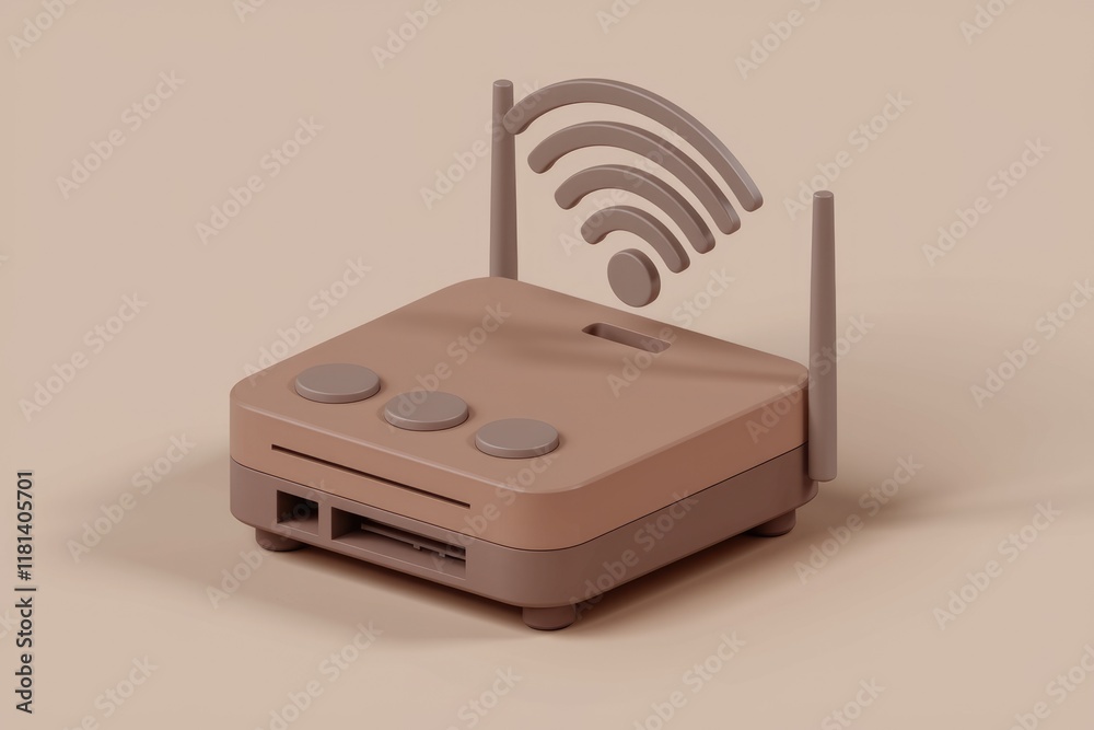 Poster A 3D model of a wireless router with a wifi symbol.