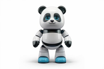 Naklejka premium A cute panda robot stands with a friendly smile.
