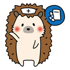薬の説明をするナースキャップをかぶったハリネズミ