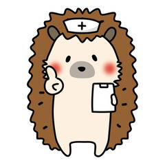 ナースキャップをかぶってアドバイスするハリネズミ