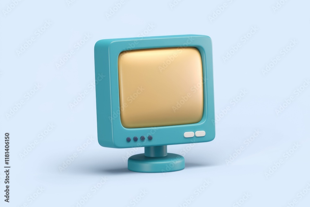 Aufkleber A 3D rendered image of a retro blue computer monitor.