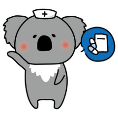 薬の説明をするナースキャップをかぶったコアラ