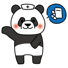 薬の説明をするナースキャップをかぶったパンダ