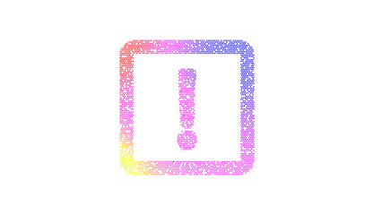Icon exclamation square is made up of LED square shapes. There are bright diodes and there are black dead diodes