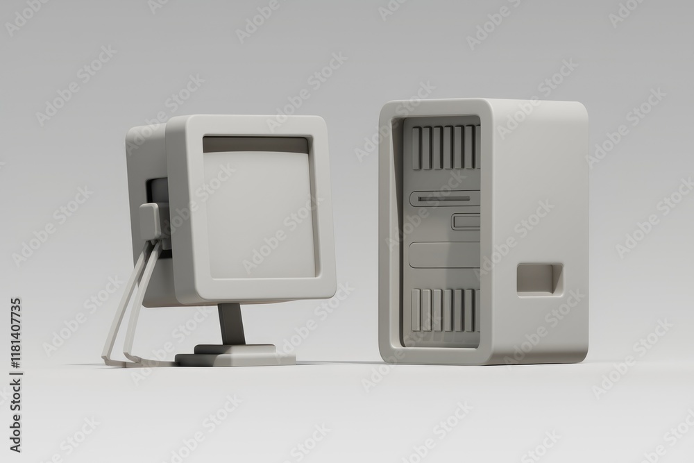 Aufkleber a 3d rendered image of a simple white computer.