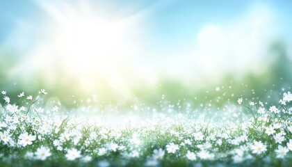 Obraz premium Spring Meadow, Soft Focus Floral Background, Wildflowers, Green Grass, Sunshine, Copy Space