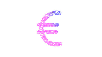 Icon euro sign is made up of LED square shapes. There are bright diodes and there are black dead diodes