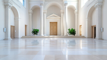 Fototapeta premium Elegant interior of grand hall with tall columns and polished floors