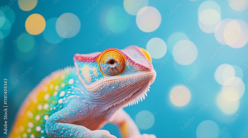 Poster a chameleon showcases its stunning ability to blend with a rainbow backdrop, reflecting vibrant colo