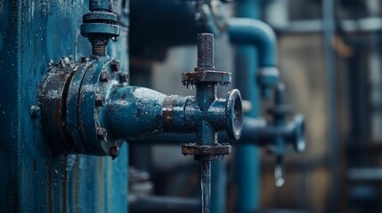 Frozen pipe, leaking, industrial setting, cold weather.