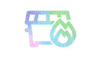 Icon dumpster fire is made up of LED square shapes. There are bright diodes and there are black dead diodes